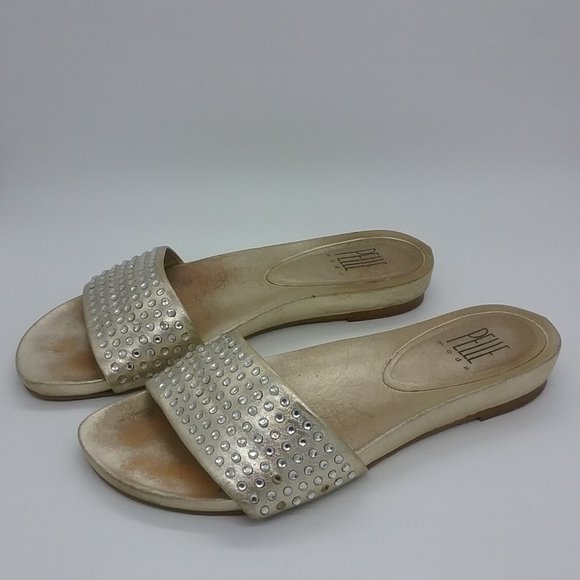 Pelle Moda Gold Leather Rhinestone Slides - Picture 2 of 12